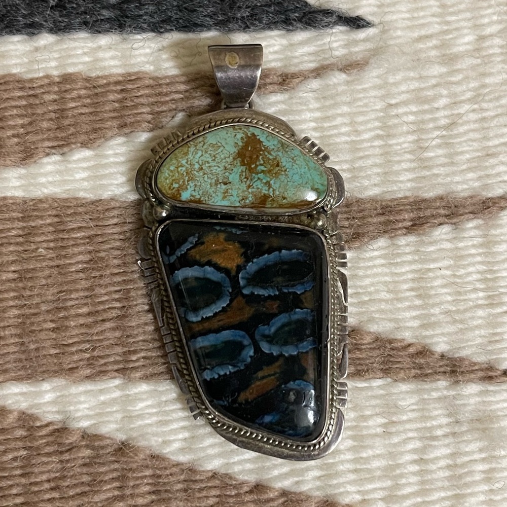 Silver and Turquoise Pendant.  Native American crafted